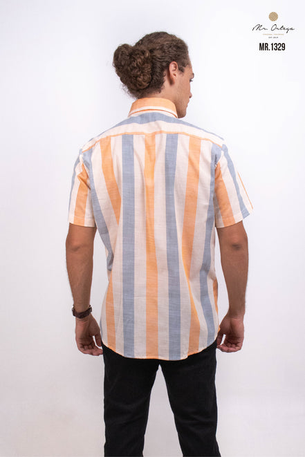 CAMISA RAYAS BEIGE, GRIS, NARANJA