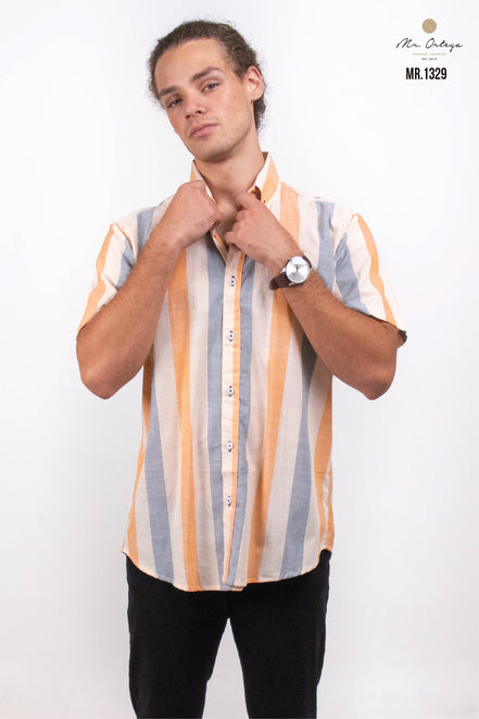 CAMISA RAYAS BEIGE, GRIS, NARANJA