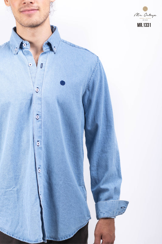 CAMISA LISA MEZCLILLA CLARO MANGA LARGA