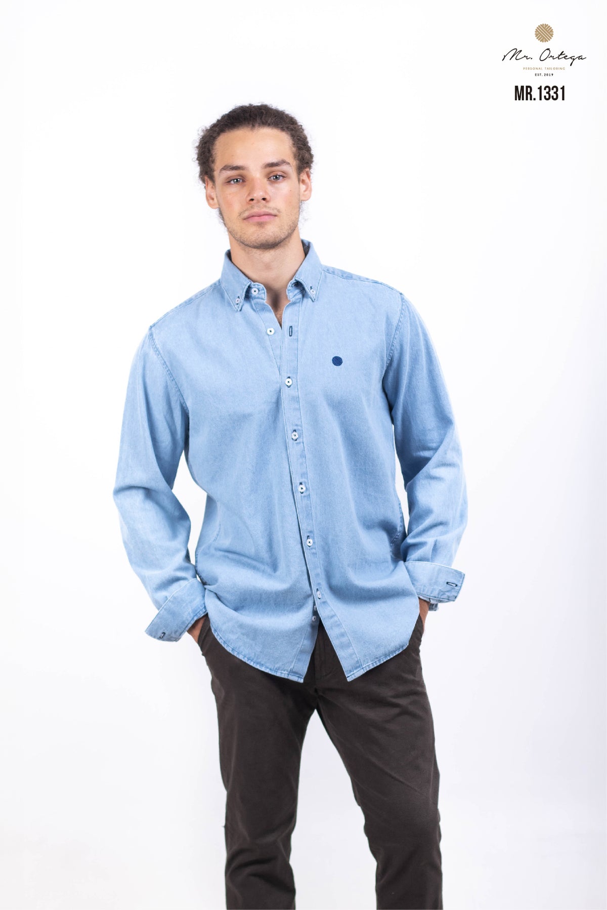 CAMISA LISA MEZCLILLA CLARO MANGA LARGA