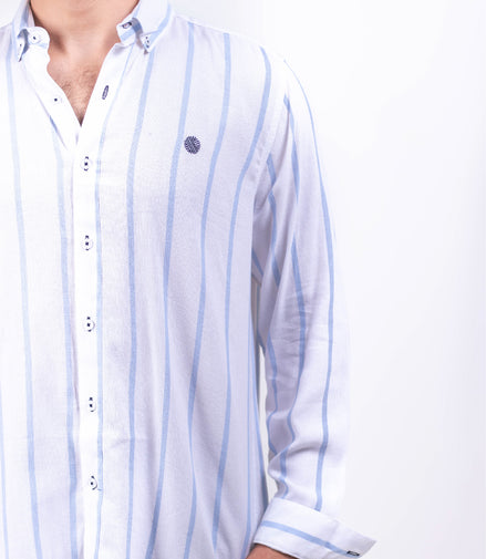 CAMISA RAYAS BLANCA / AZUL CIELO