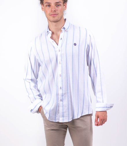 CAMISA RAYAS BLANCA / AZUL CIELO