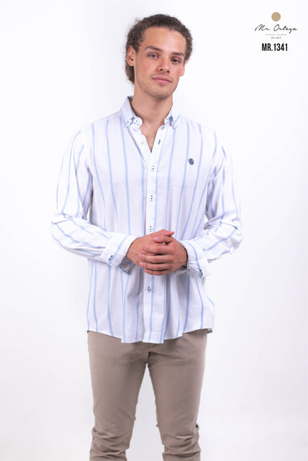 CAMISA RAYAS BLANCA / AZUL CIELO