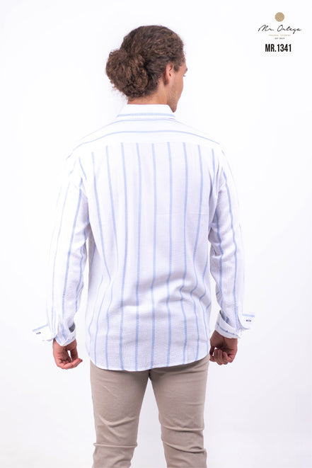 CAMISA RAYAS BLANCA / AZUL CIELO