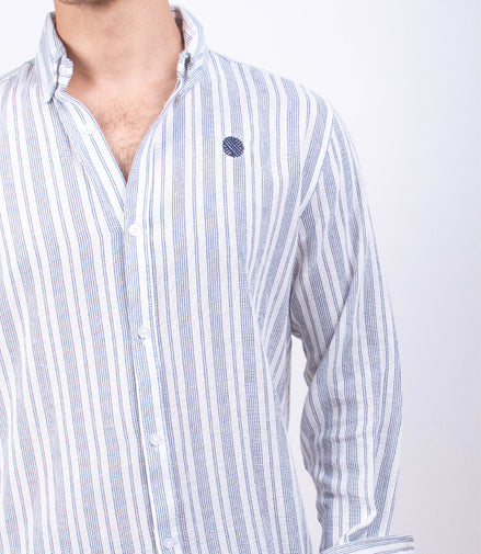 CAMISA RAYAS MARINO TELA TEJIDA