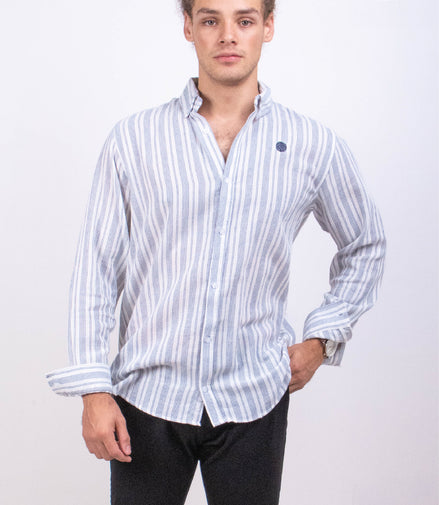 CAMISA RAYAS MARINO TELA TEJIDA