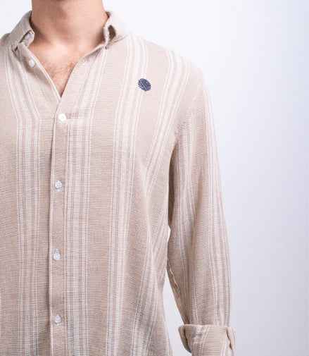 CAMISA RAYAS MARRÓN / BLANCO TELA TEJIDA