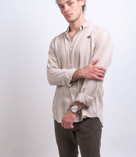 CAMISA RAYAS BEIGE Y BLANCO