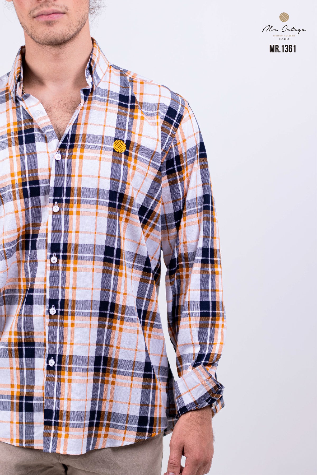 CAMISA CUADROS NARANJA, BLANCO, MARINO MANGA LARGA