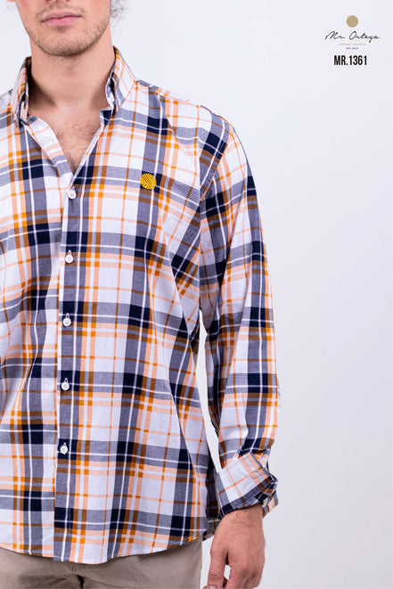 CAMISA CUADROS NARANJA, BLANCO, MARINO