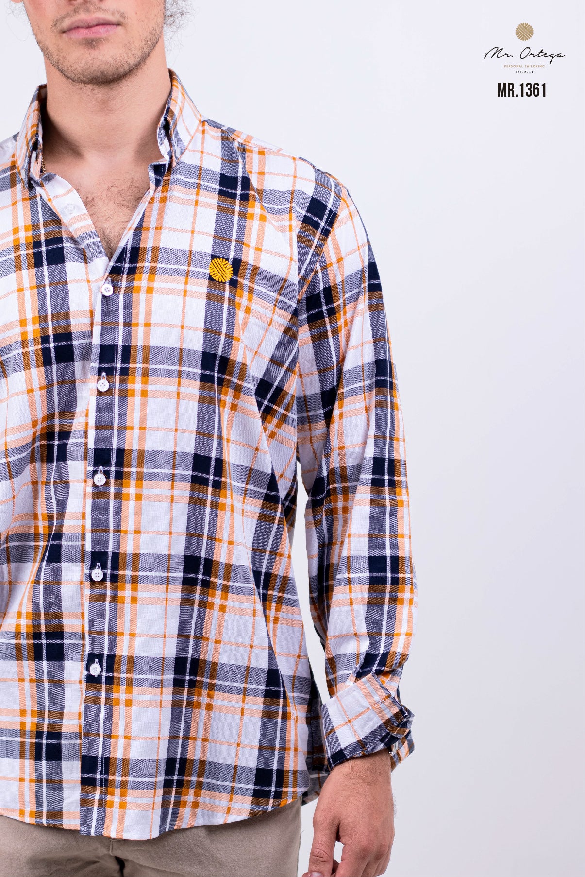CAMISA CUADROS NARANJA, BLANCO, MARINO