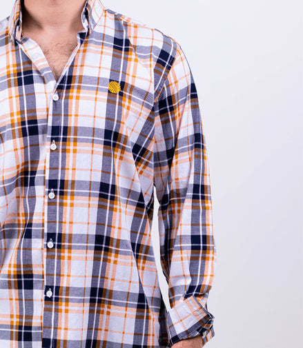 CAMISA CUADROS NARANJA / BLANCO /MARINO