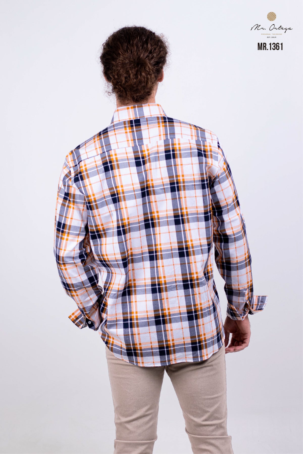 CAMISA CUADROS NARANJA, BLANCO, MARINO MANGA LARGA