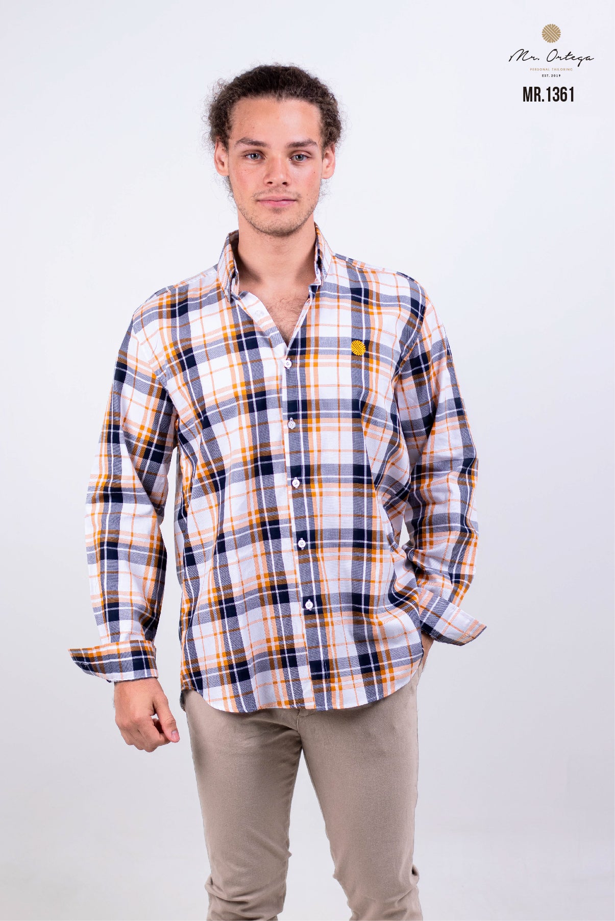 CAMISA CUADROS NARANJA, BLANCO, MARINO MANGA LARGA