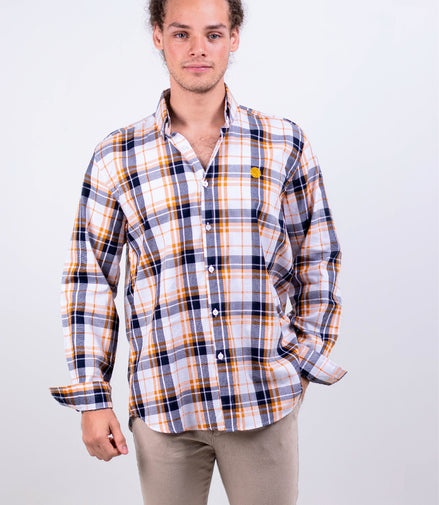 CAMISA CUADROS NARANJA / BLANCO /MARINO