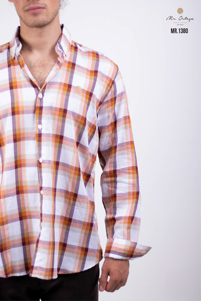 CAMISA CUADROS NARANJA, BLANCO, TINTO Y VERDE