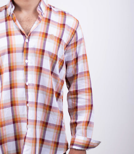 CAMISA CUADROS NARANJA, BLANCO, TINTO Y VERDE