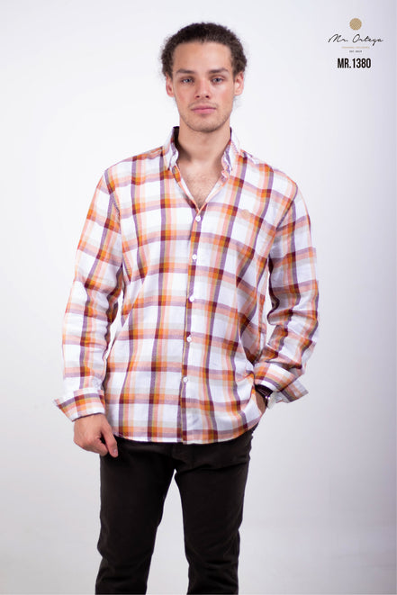 CAMISA CUADROS NARANJA, BLANCO, TINTO Y VERDE