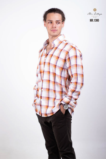 CAMISA CUADROS NARANJA, BLANCO, TINTO Y VERDE