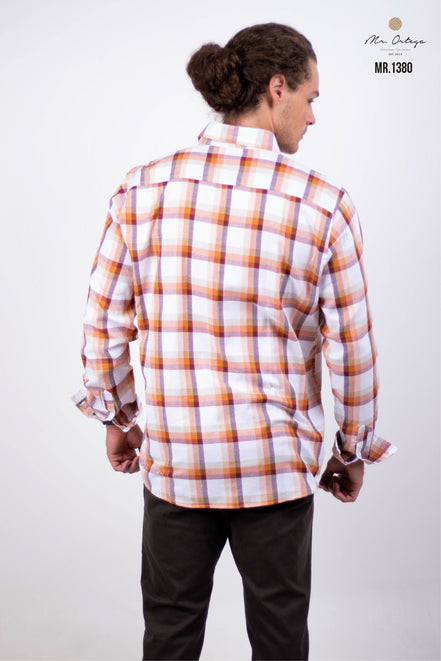 CAMISA CUADROS NARANJA, BLANCO, TINTO Y VERDE