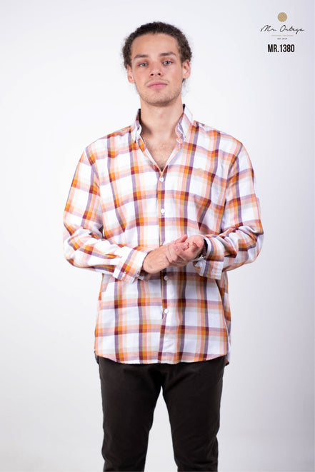 CAMISA CUADROS NARANJA, BLANCO, TINTO Y VERDE