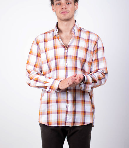 CAMISA CUADROS NARANJA, BLANCO, TINTO Y VERDE