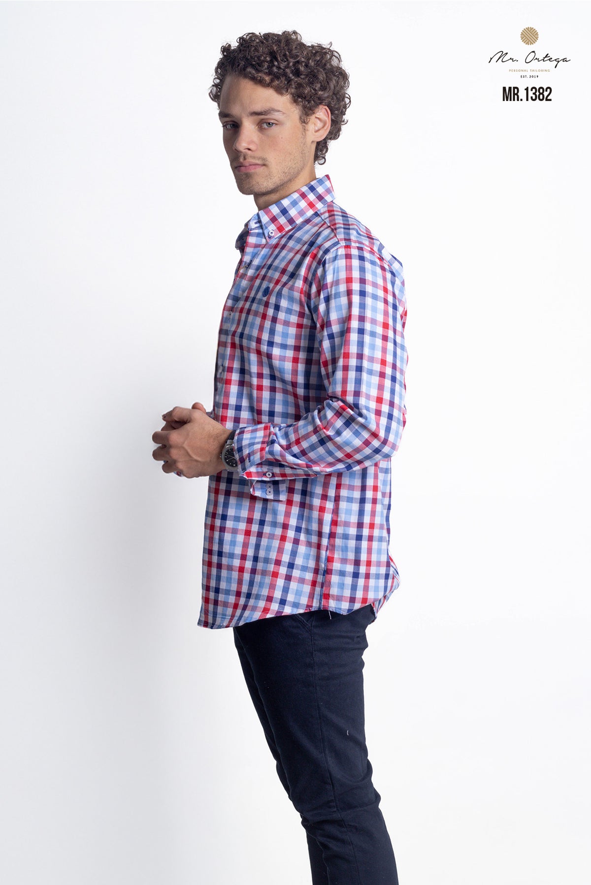 CAMISA CUADROS PEQUEÑOS ROJOS, AZUL CLARO Y BLANCO MANGA LARGA