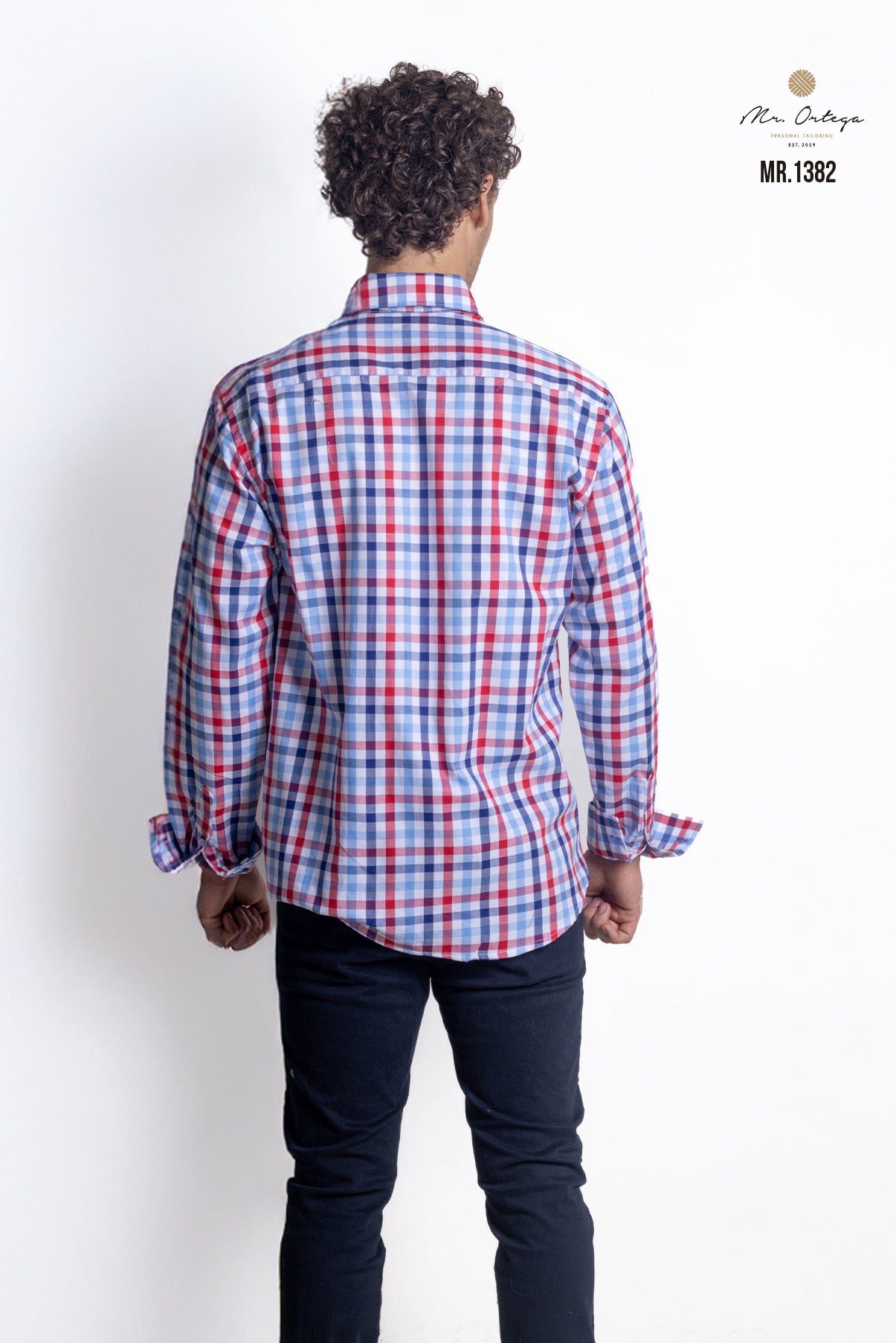 CAMISA CUADROS PEQUEÑOS ROJOS, AZUL CLARO Y BLANCO MANGA LARGA