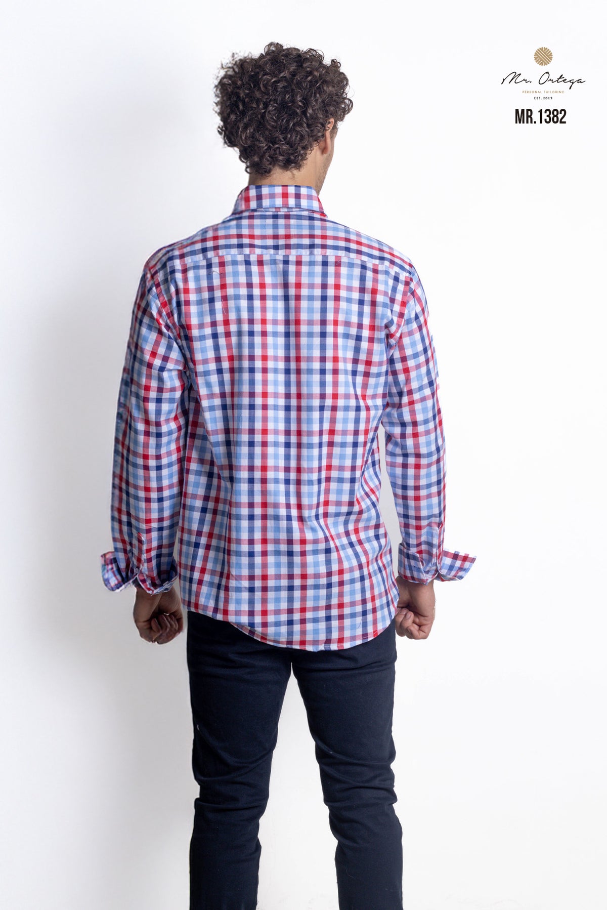 CAMISA CUADROS PEQUEÑOS ROJOS, AZUL CLARO Y BLANCO MANGA LARGA
