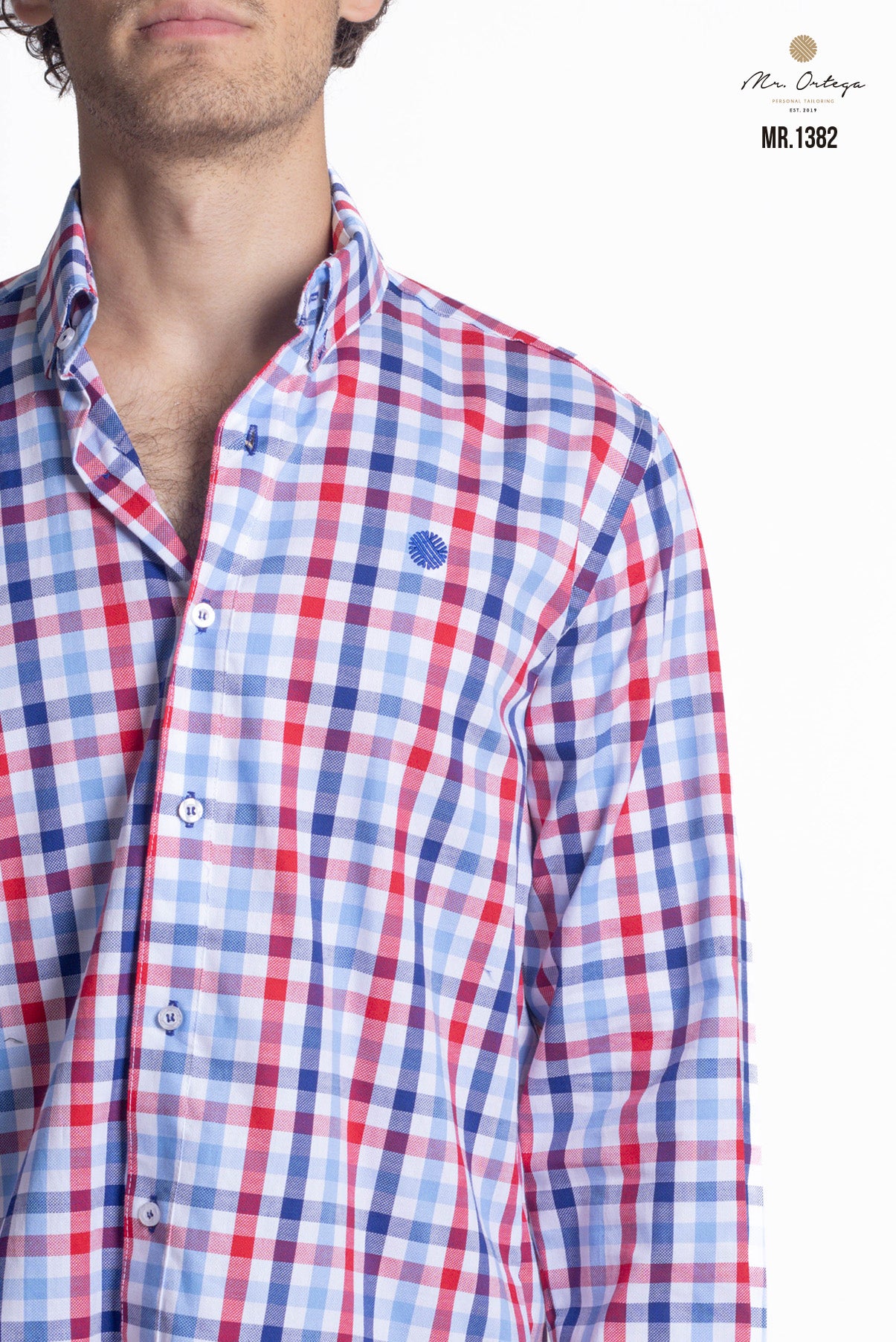 CAMISA CUADROS PEQUEÑOS ROJOS, AZUL CLARO Y BLANCO MANGA LARGA