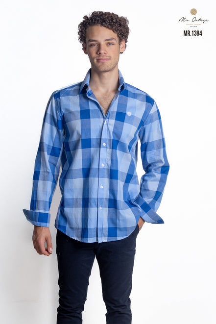 CAMISA CUADROS AZUL REY Y AZUL CLARO