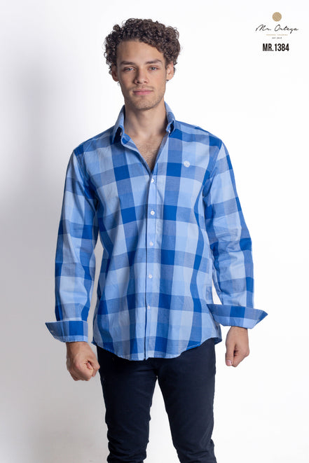 CAMISA CUADROS AZUL REY Y AZUL CLARO