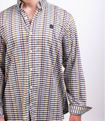 CAMISA CUADROS PEQUEÑOS CAFÉ / AMARILLO / AZUL