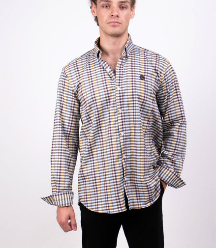 CAMISA CUADROS PEQUEÑOS CAFÉ / AMARILLO / AZUL