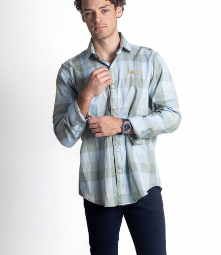 CAMISA CUADROS VERDE CLARO Y AZUL CLARO