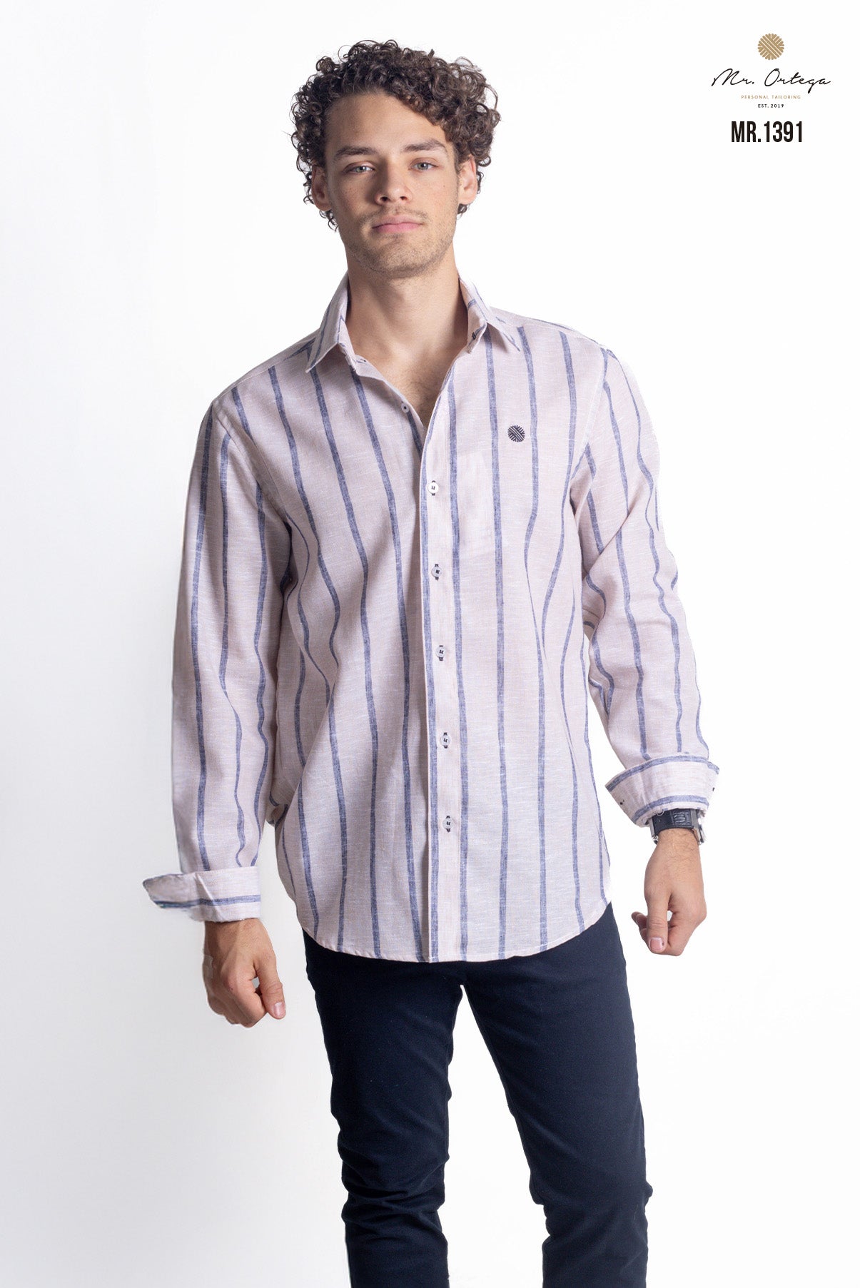 CAMISA RAYAS CAFE CLARO Y GRIS OXFORD MANGA LARGA