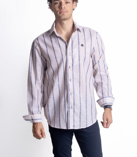 CAMISA RAYAS CAFE CLARO Y GRIS