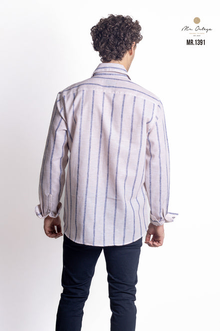 CAMISA RAYAS CAFE CLARO Y GRIS