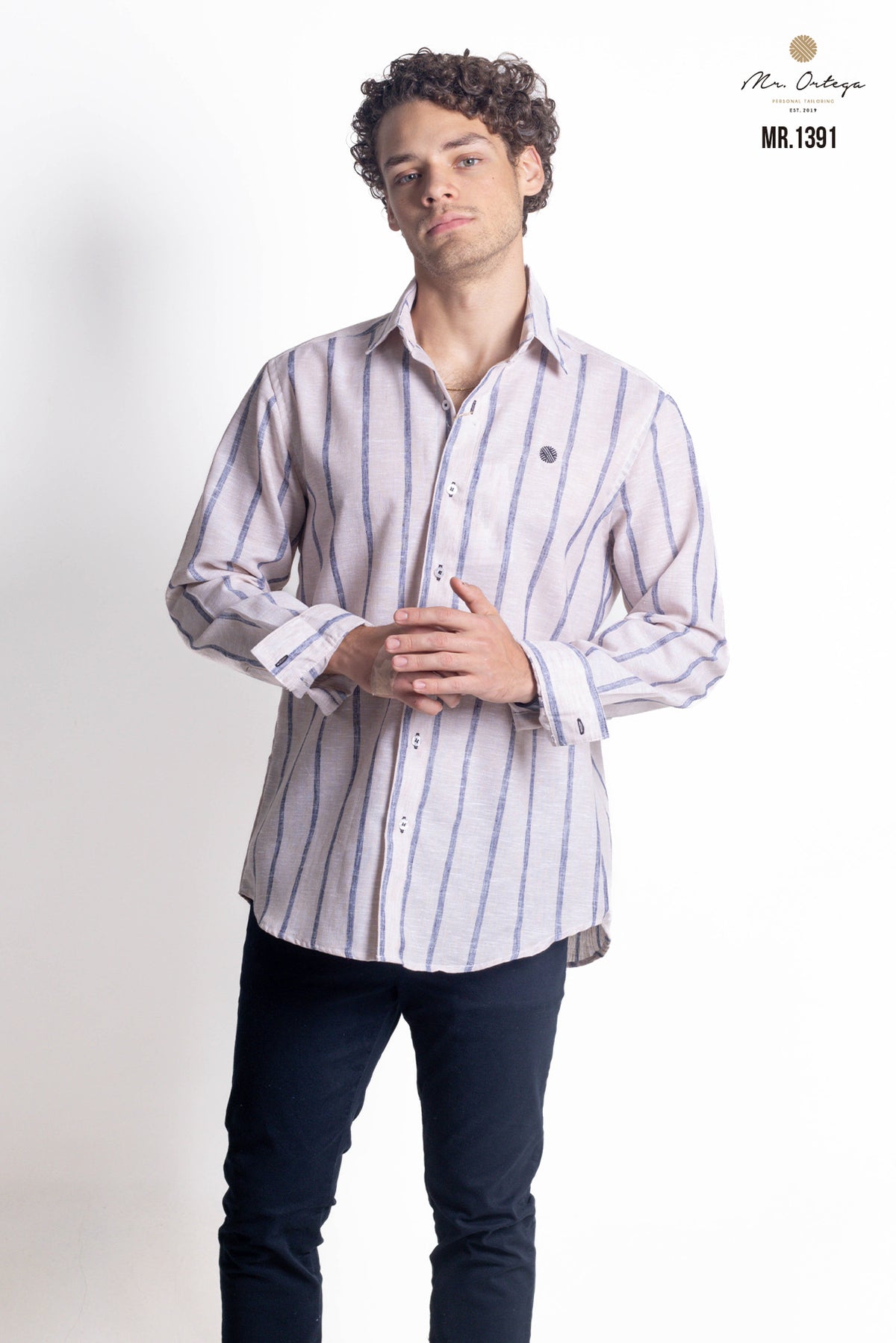 CAMISA RAYAS CAFE CLARO Y GRIS OXFORD MANGA LARGA