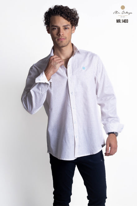 CAMISA RAYAS BEIGE Y CAFE CLARO