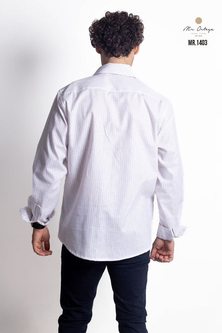 CAMISA RAYAS BEIGE Y CAFE CLARO