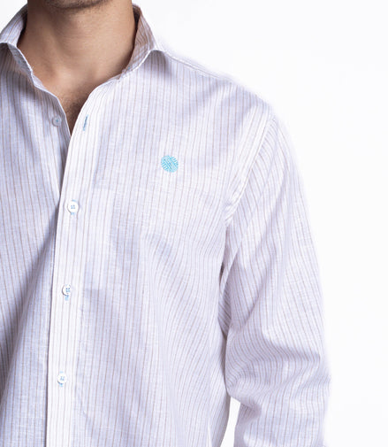 CAMISA RAYAS BEIGE Y CAFE CLARO