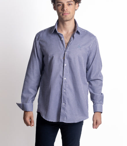 CAMISA BLANCA FIGURAS AZUL MARINO