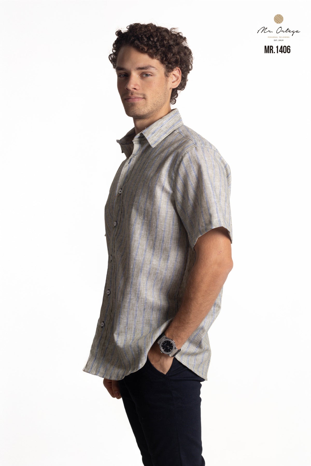 CAMISA RAYAS VERDE PASTO Y AZUL MANGA CORTA