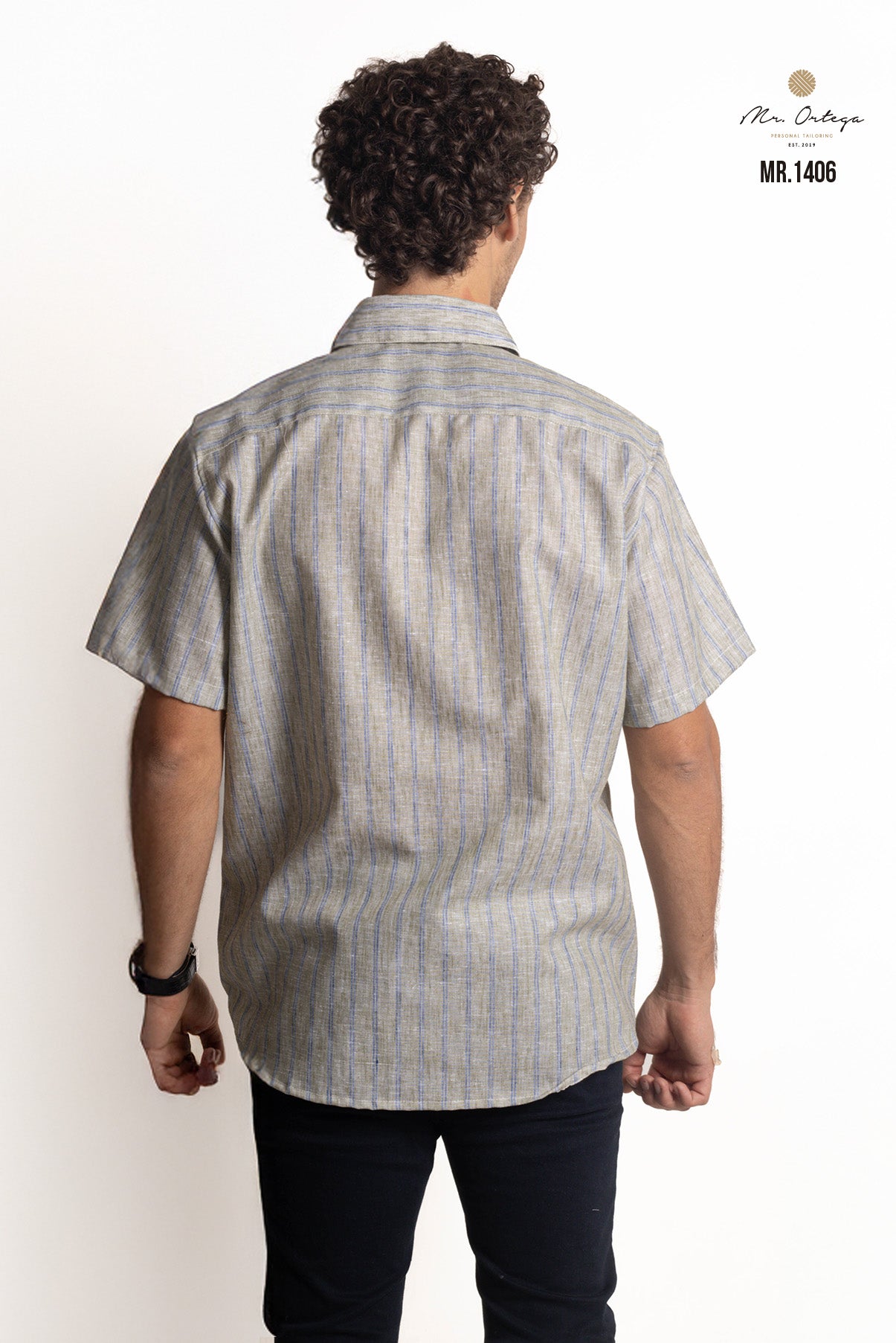 CAMISA RAYAS VERDE PASTO Y AZUL MANGA CORTA