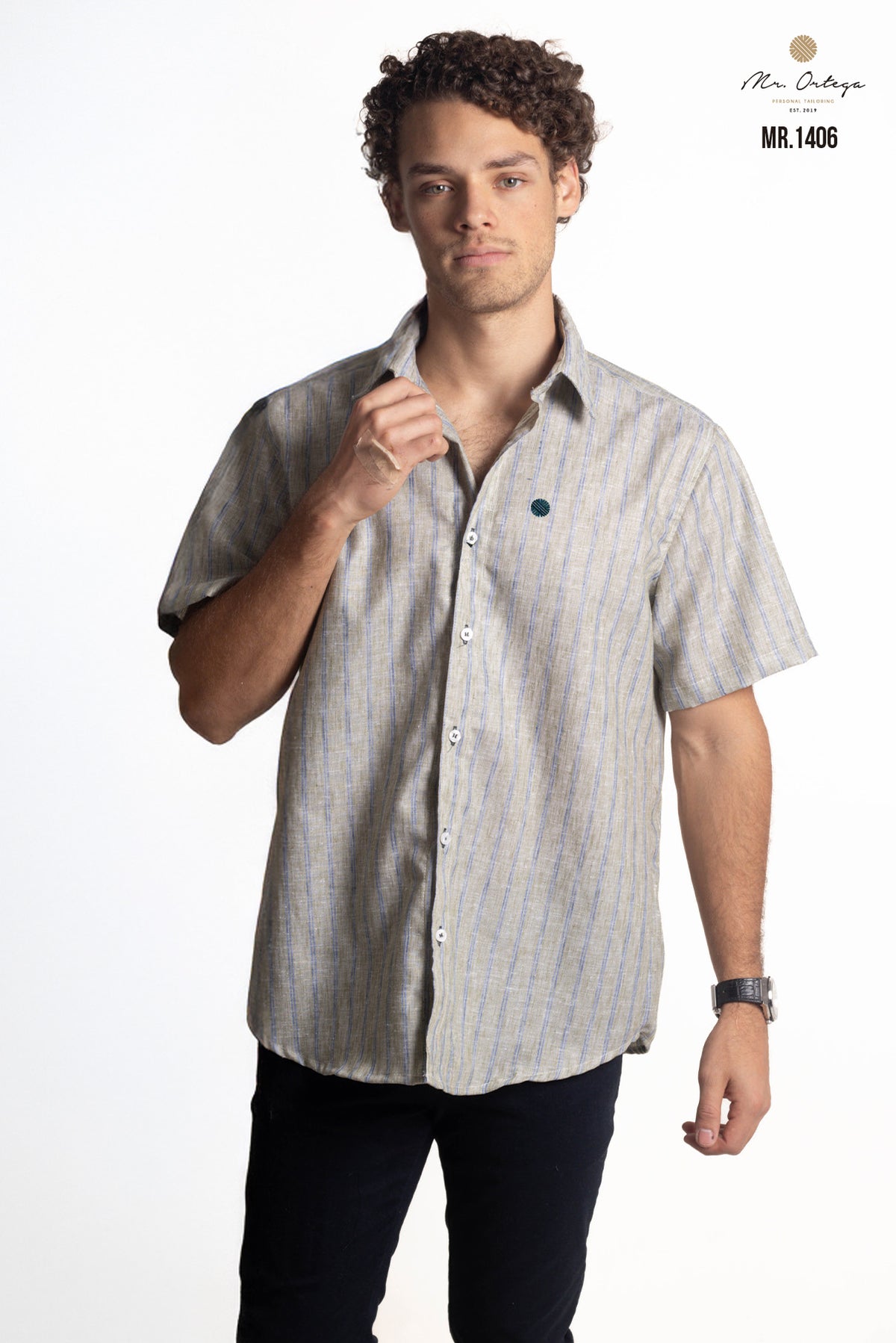 CAMISA RAYAS VERDE PASTO Y AZUL MANGA CORTA
