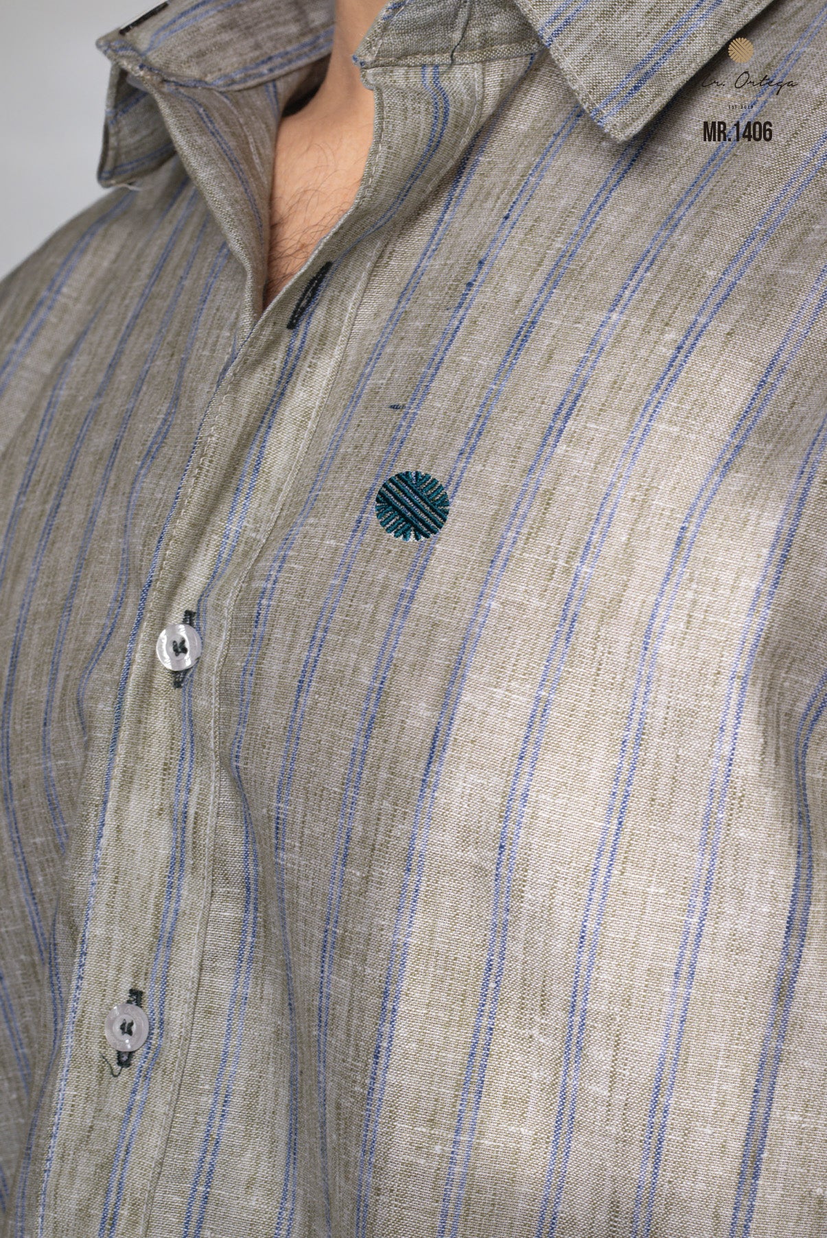 CAMISA RAYAS VERDE PASTO Y AZUL MANGA CORTA