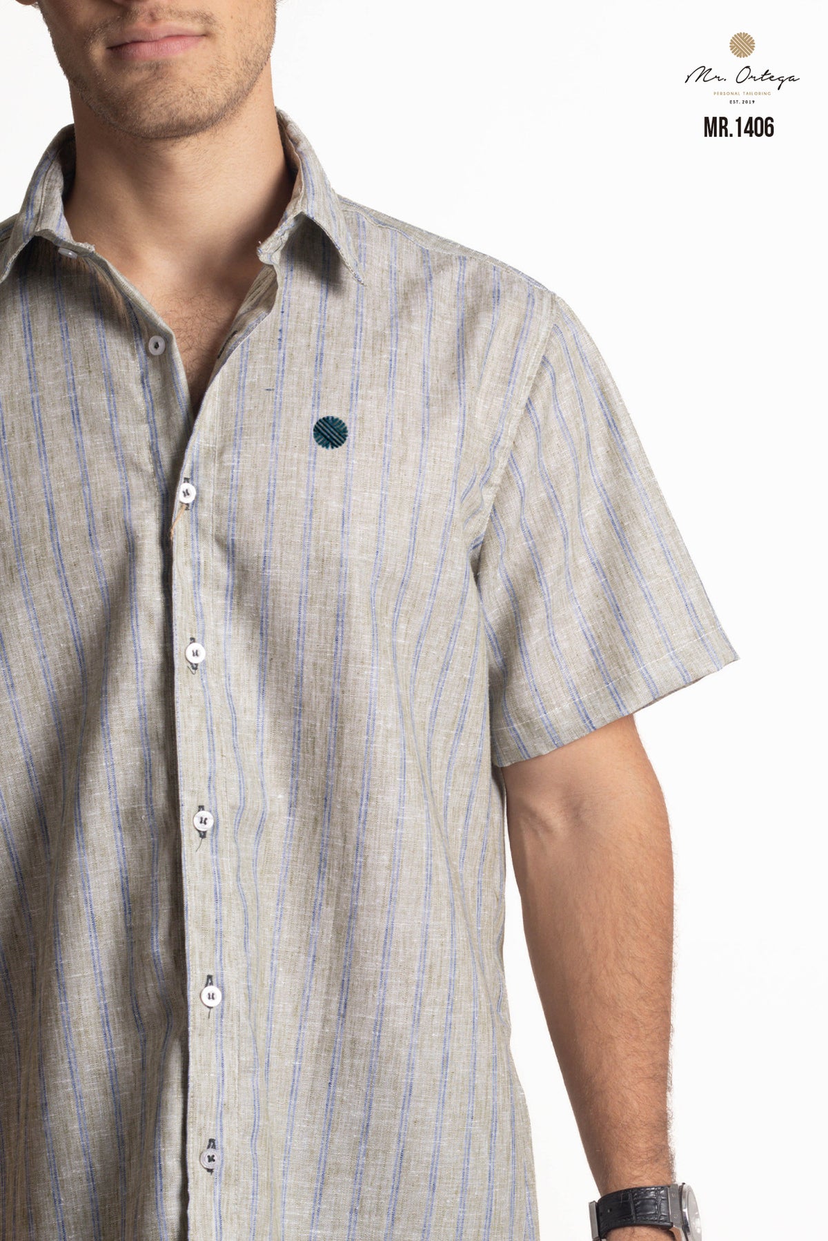 CAMISA RAYAS VERDE PASTO Y AZUL MANGA CORTA