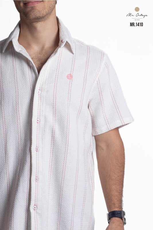 CAMISA RAYAS ROSA Y BLANCO MANGA CORTA