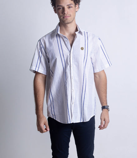 CAMISA BLANCA RAYAS AZUL MARINO